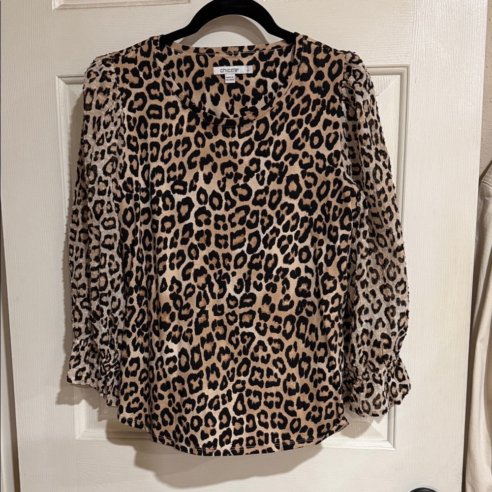 Chico's Leopard Print Blouse in Black and Tan